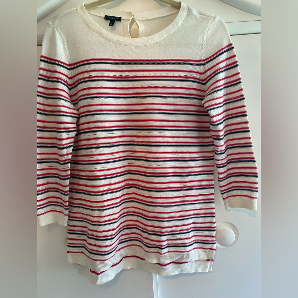 Talbots Women's Striped Sweater - Red, Black, White